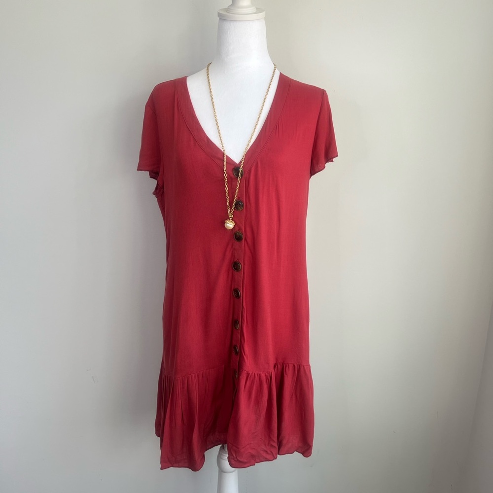 Everkaki, Buttoned‎ Down Dress, Woman, Size L, Color Red, Casual